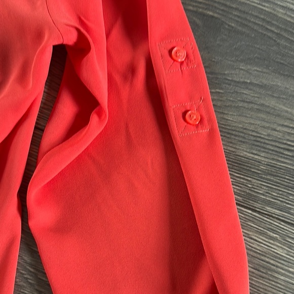 Express Orangish/Pink Notched Collar Buttoned Blouse - Picture 6 of 7